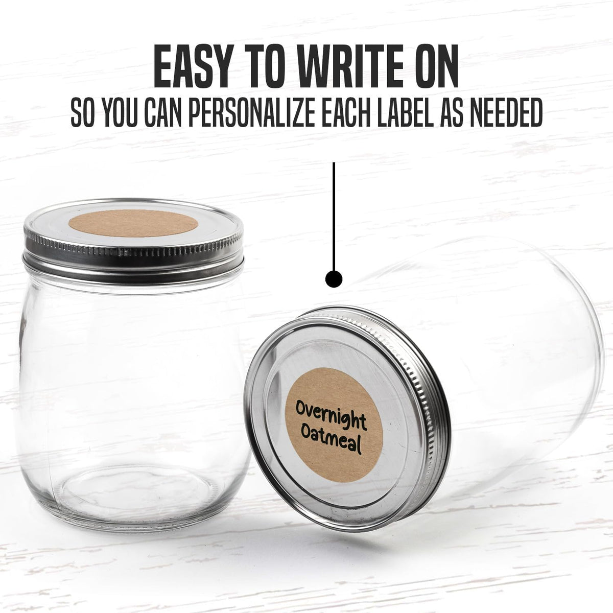 Dissolvable Canning Labels 1.5in Round, Removable Kraft Mason Jar Stickers | Water soluble, no residue, write on with pen, 200 per pack, jam, preserves, pantry, freezer, spice bottles, food storage