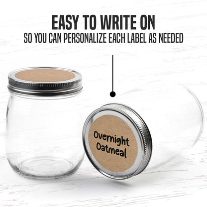 Dissolvable Canning Labels 1.5in Round, Removable Kraft Mason Jar Stickers | Water soluble, no residue, write on with pen, 200 per pack, jam, preserves, pantry, freezer, spice bottles, food storage