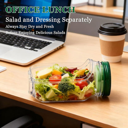 Salad Jar with Side Opening,Leakproof Portable Salad Container with Dressing Compartment,Reusable Home, Office, Travel, Outdoor Salad Container for Lunch (Green)