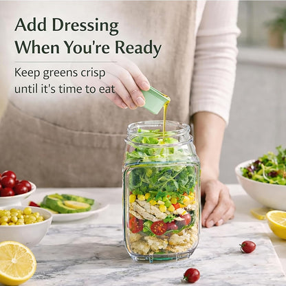 Salad Jar with Side Opening,Leakproof Portable Salad Container with Dressing Compartment,Reusable Home, Office, Travel, Outdoor Salad Container for Lunch (Green)