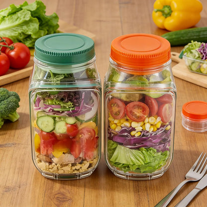 Salad Jar with Side Opening,Leakproof Portable Salad Container with Dressing Compartment,Reusable Home, Office, Travel, Outdoor Salad Container for Lunch (Green)