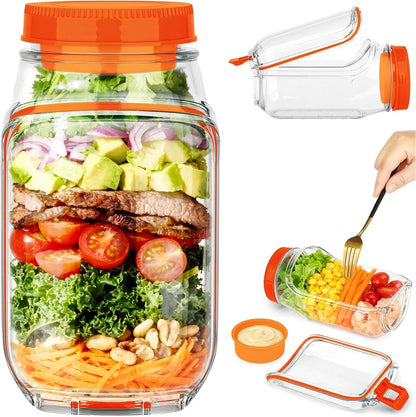 Salad Jar with Side Opening,Leakproof Portable Salad Container with Dressing Compartment,Reusable Home, Office, Travel, Outdoor Salad Container for Lunch (Green)
