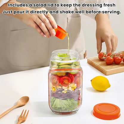 Salad Jar with Side Opening,Leakproof Portable Salad Container with Dressing Compartment,Reusable Home, Office, Travel, Outdoor Salad Container for Lunch (Green)