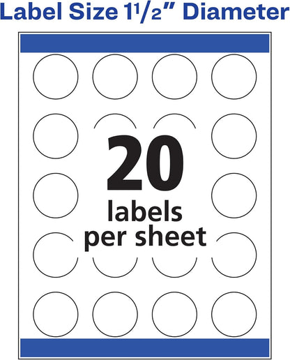 Matte White Round Labels, Sure Feed Technology, Permanent Adhesive, 1-1/2", 400 Labels (8293)