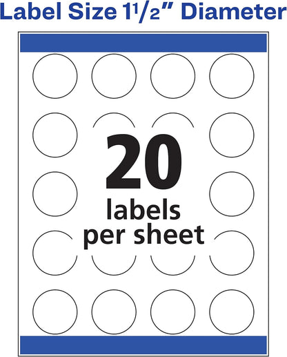 Matte White Round Labels, Sure Feed Technology, Permanent Adhesive, 1-1/2", 400 Labels (8293)