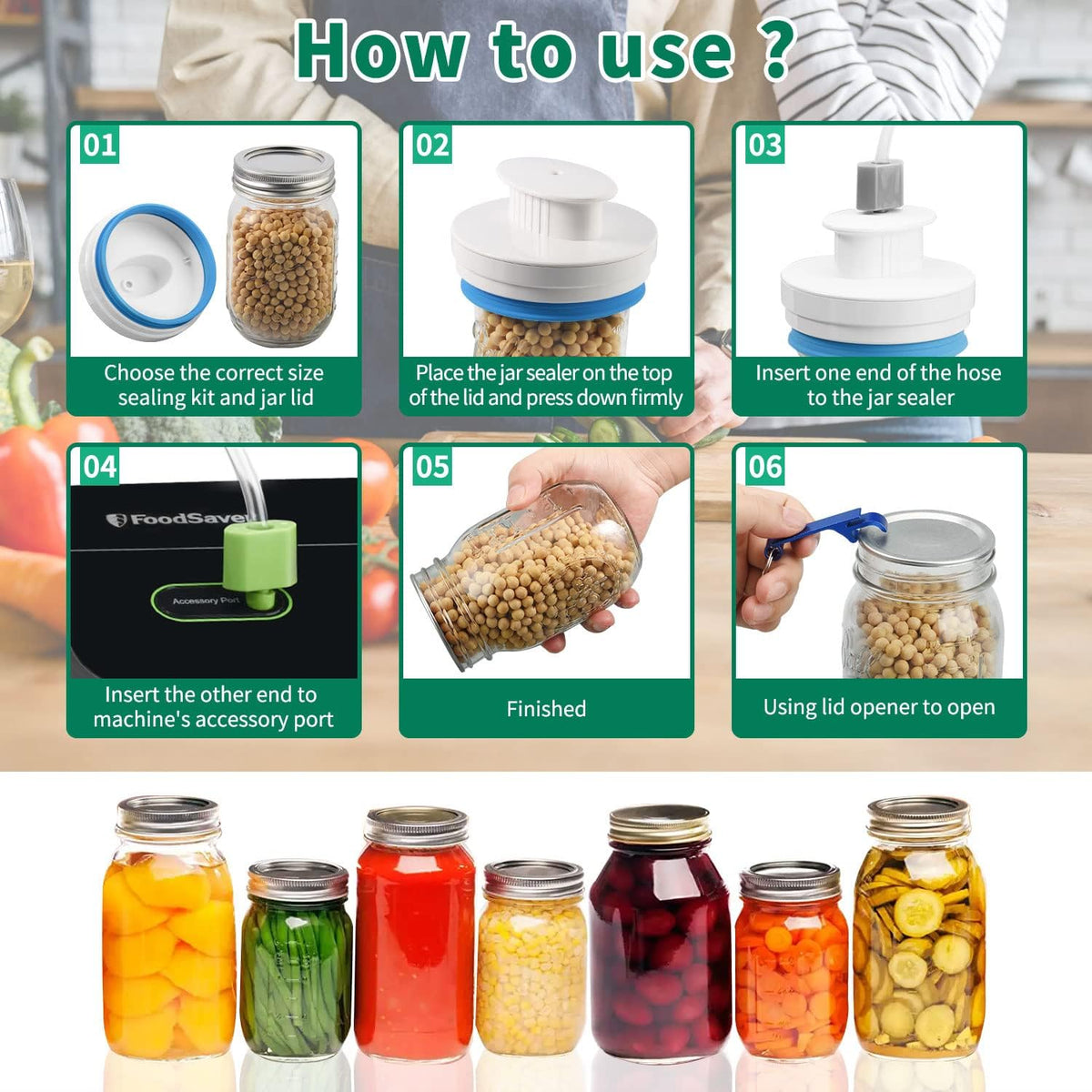 Jar Sealer for Mason Jars, Regular & Wide Mouth Mason Jar Vacuum Sealer Kit