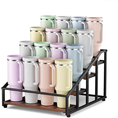 4-Tier Stanley Tumbler Organizer, Holds 16 Stanley 40 oz Tumblers & Water Bottles, Fits All Kinds of Bottles, Organizes Pantry, Kitchen, or as a Wine Rack