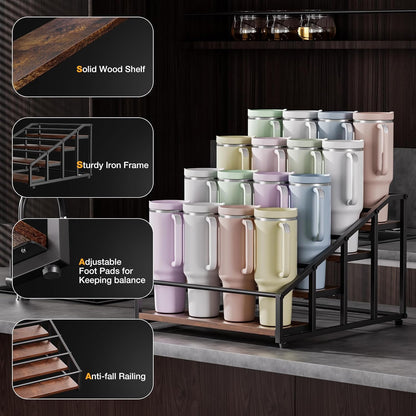 4-Tier Stanley Tumbler Organizer, Holds 16 Stanley 40 oz Tumblers & Water Bottles, Fits All Kinds of Bottles, Organizes Pantry, Kitchen, or as a Wine Rack