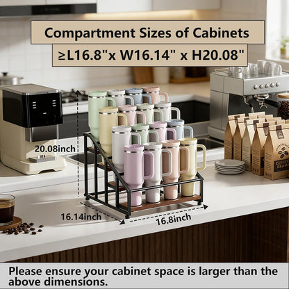 4-Tier Stanley Tumbler Organizer, Holds 16 Stanley 40 oz Tumblers & Water Bottles, Fits All Kinds of Bottles, Organizes Pantry, Kitchen, or as a Wine Rack