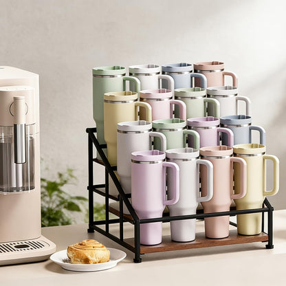 4-Tier Stanley Tumbler Organizer, Holds 16 Stanley 40 oz Tumblers & Water Bottles, Fits All Kinds of Bottles, Organizes Pantry, Kitchen, or as a Wine Rack