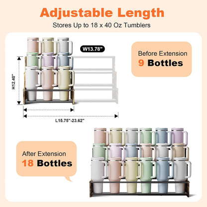 4-Tier Stanley Tumbler Organizer, Holds 16 Stanley 40 oz Tumblers & Water Bottles, Fits All Kinds of Bottles, Organizes Pantry, Kitchen, or as a Wine Rack