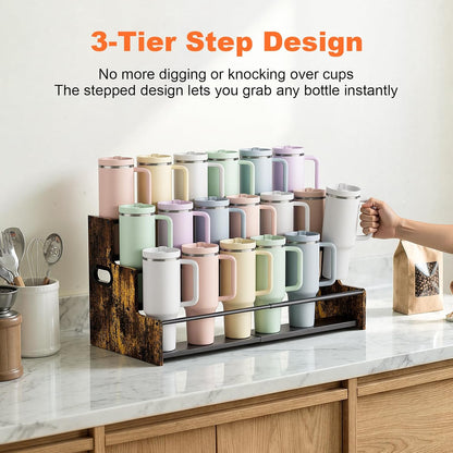4-Tier Stanley Tumbler Organizer, Holds 16 Stanley 40 oz Tumblers & Water Bottles, Fits All Kinds of Bottles, Organizes Pantry, Kitchen, or as a Wine Rack