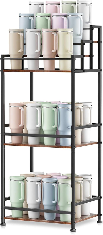 4-Tier Stanley Tumbler Organizer, Holds 16 Stanley 40 oz Tumblers & Water Bottles, Fits All Kinds of Bottles, Organizes Pantry, Kitchen, or as a Wine Rack