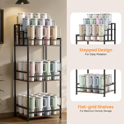 4-Tier Stanley Tumbler Organizer, Holds 16 Stanley 40 oz Tumblers & Water Bottles, Fits All Kinds of Bottles, Organizes Pantry, Kitchen, or as a Wine Rack