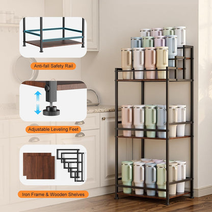 4-Tier Stanley Tumbler Organizer, Holds 16 Stanley 40 oz Tumblers & Water Bottles, Fits All Kinds of Bottles, Organizes Pantry, Kitchen, or as a Wine Rack