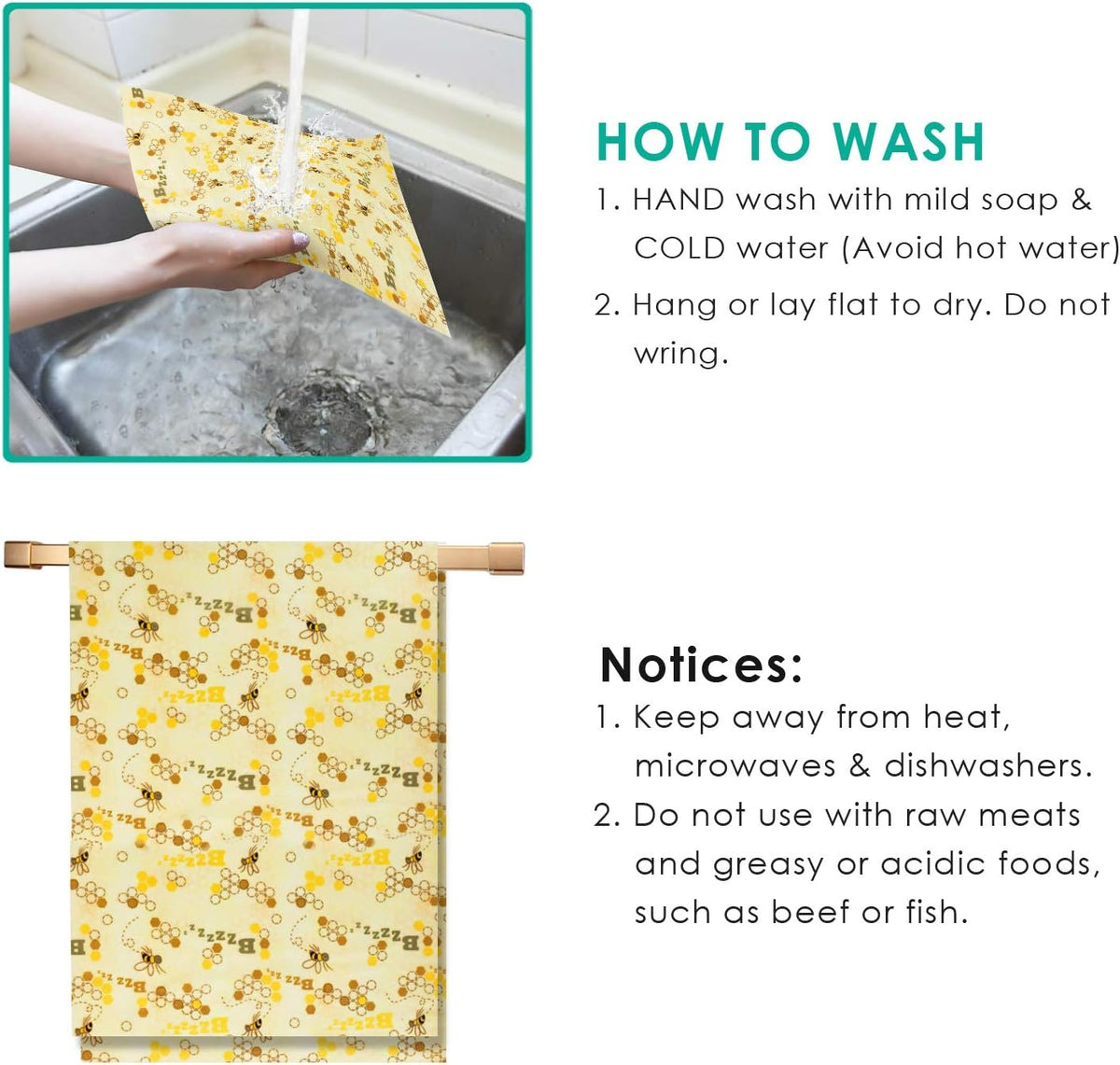 Reusable Beeswax Wraps 13 x 39 Inch Beeswax Wraps for Food Eco-Friendly Sustainable Food Storage Wraps for Sandwich, Cheese, Fruit, Bread, Snacks