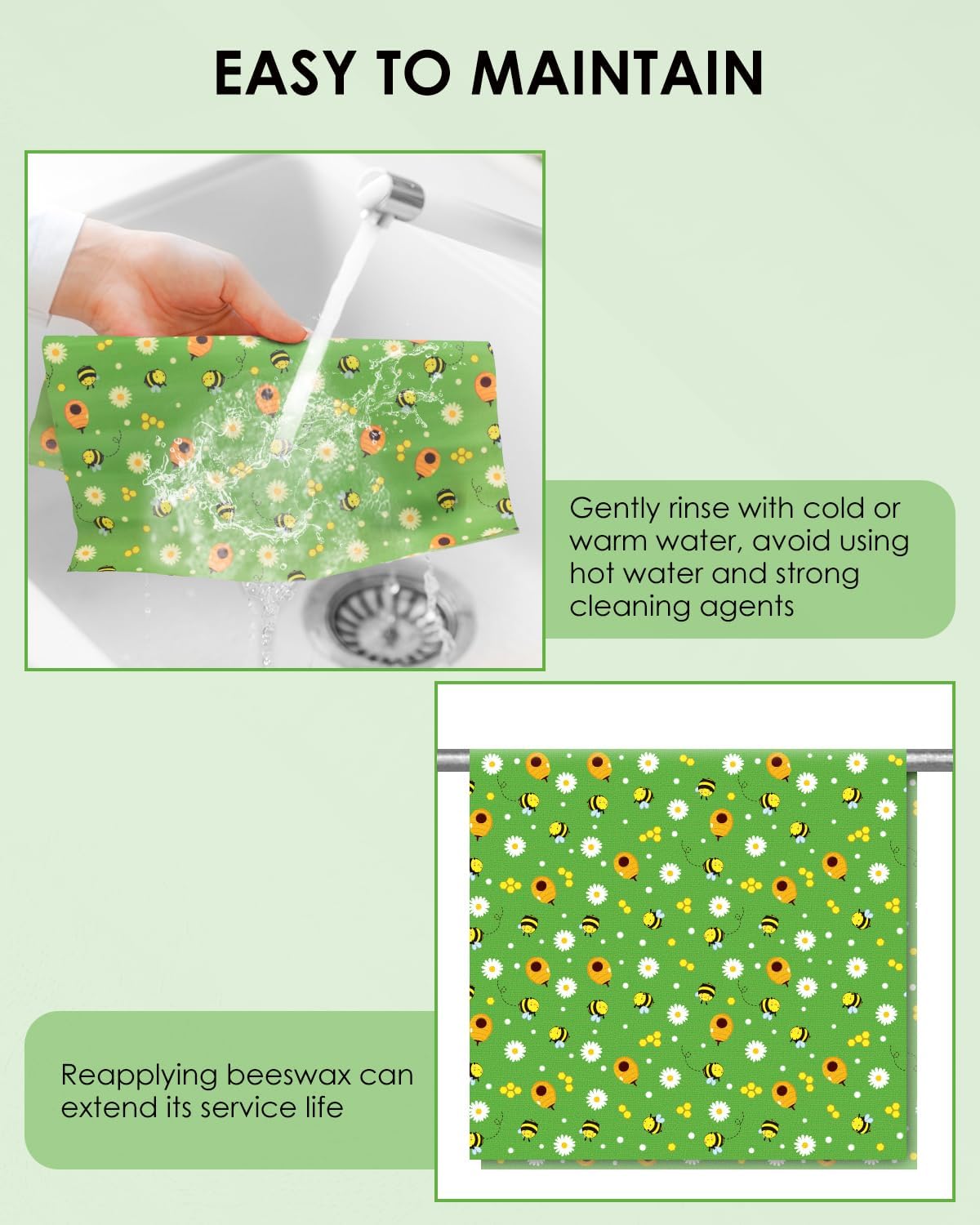 Reusable Beeswax Wraps 13 x 39 Inch Beeswax Wraps for Food Eco-Friendly Sustainable Food Storage Wraps for Sandwich, Cheese, Fruit, Bread, Snacks
