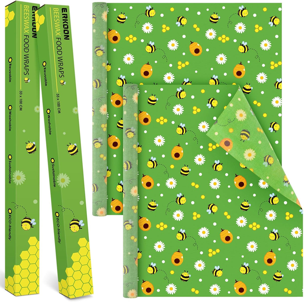 Reusable Beeswax Wraps 13 x 39 Inch Beeswax Wraps for Food Eco-Friendly Sustainable Food Storage Wraps for Sandwich, Cheese, Fruit, Bread, Snacks