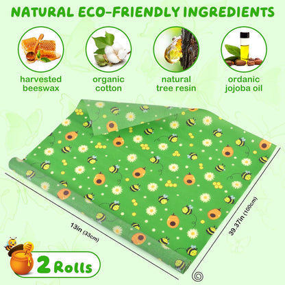 Reusable Beeswax Wraps 13 x 39 Inch Beeswax Wraps for Food Eco-Friendly Sustainable Food Storage Wraps for Sandwich, Cheese, Fruit, Bread, Snacks