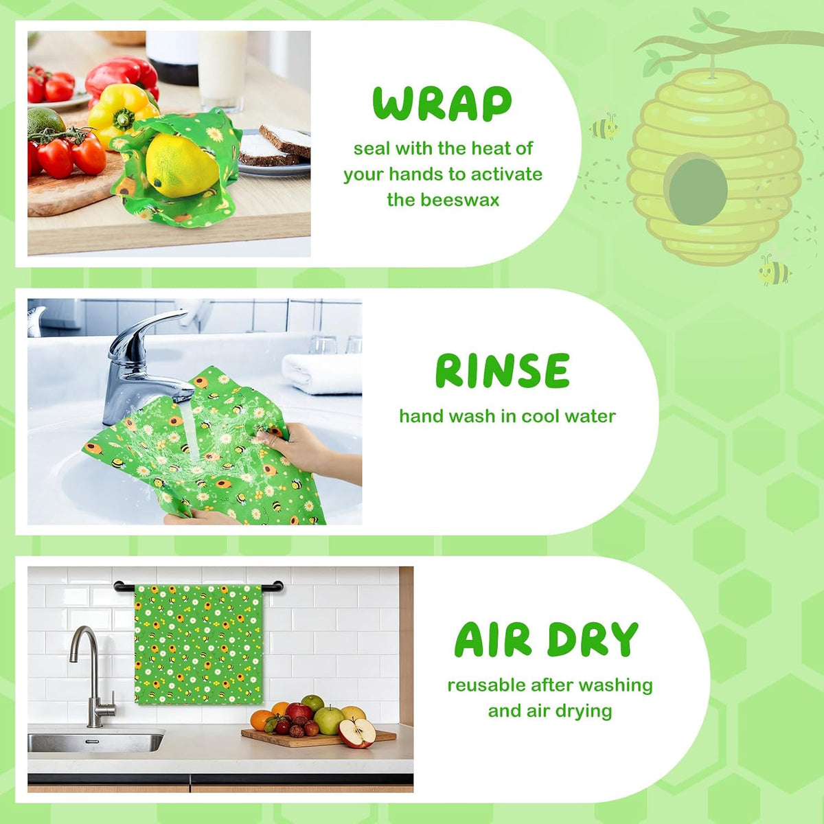 Reusable Beeswax Wraps 13 x 39 Inch Beeswax Wraps for Food Eco-Friendly Sustainable Food Storage Wraps for Sandwich, Cheese, Fruit, Bread, Snacks