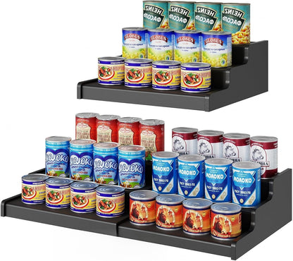 Expandable Bamboo Can Rack Organizer for Pantry, 3-Tier Adjustable Can Storage Holder, Soda Organizer Holds Up to 24 Cans, Canned goods Storage Display for Pantry, Cabinet, Countertop (patent pending)