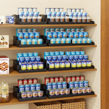 Expandable Bamboo Can Rack Organizer for Pantry, 3-Tier Adjustable Can Storage Holder, Soda Organizer Holds Up to 24 Cans, Canned goods Storage Display for Pantry, Cabinet, Countertop (patent pending)