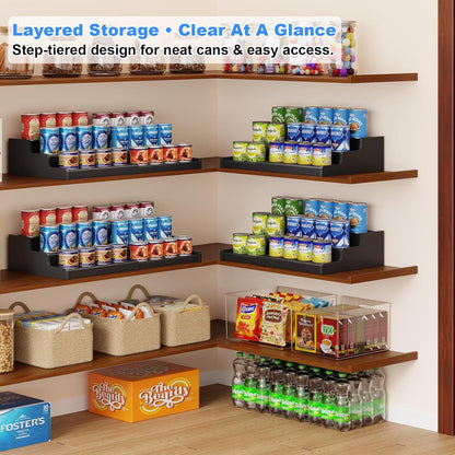 Expandable Bamboo Can Rack Organizer for Pantry, 3-Tier Adjustable Can Storage Holder, Soda Organizer Holds Up to 24 Cans, Canned goods Storage Display for Pantry, Cabinet, Countertop (patent pending)
