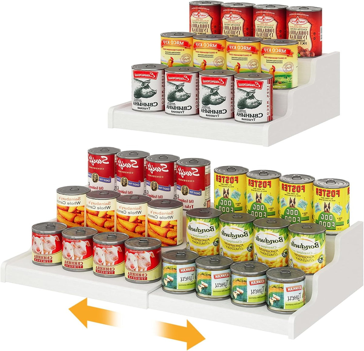 Expandable Bamboo Can Rack Organizer for Pantry, 3-Tier Adjustable Can Storage Holder, Soda Organizer Holds Up to 24 Cans, Canned goods Storage Display for Pantry, Cabinet, Countertop (patent pending)