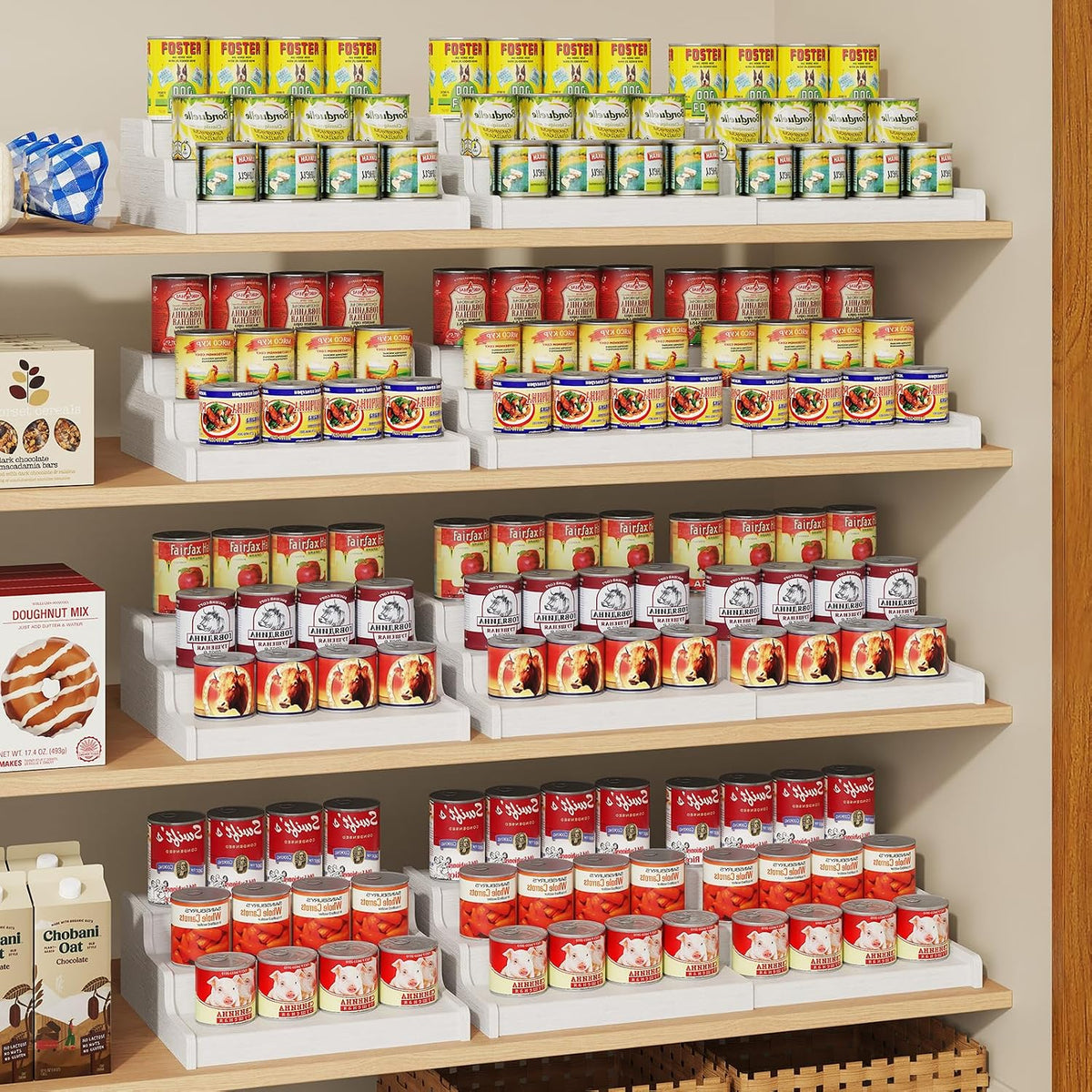 Expandable Bamboo Can Rack Organizer for Pantry, 3-Tier Adjustable Can Storage Holder, Soda Organizer Holds Up to 24 Cans, Canned goods Storage Display for Pantry, Cabinet, Countertop (patent pending)