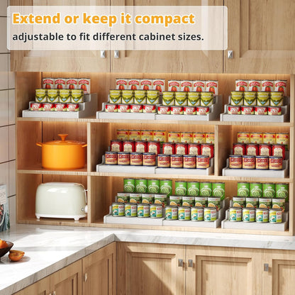 Expandable Bamboo Can Rack Organizer for Pantry, 3-Tier Adjustable Can Storage Holder, Soda Organizer Holds Up to 24 Cans, Canned goods Storage Display for Pantry, Cabinet, Countertop (patent pending)