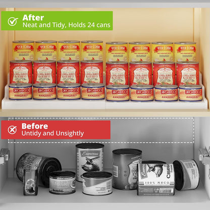 Expandable Bamboo Can Rack Organizer for Pantry, 3-Tier Adjustable Can Storage Holder, Soda Organizer Holds Up to 24 Cans, Canned goods Storage Display for Pantry, Cabinet, Countertop (patent pending)