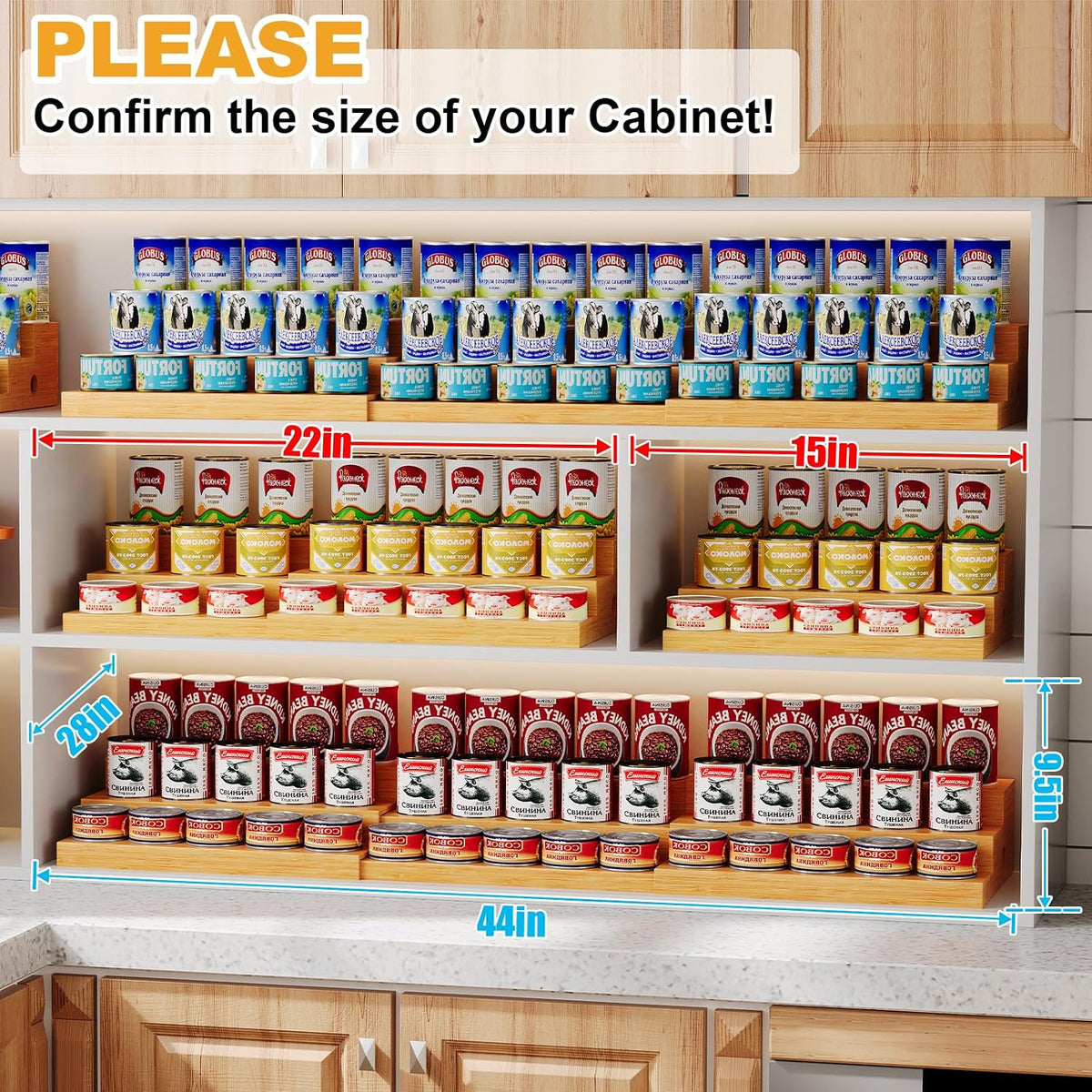 Expandable Bamboo Can Rack Organizer for Pantry, 3-Tier Adjustable Can Storage Holder, Soda Organizer Holds Up to 24 Cans, Canned goods Storage Display for Pantry, Cabinet, Countertop (patent pending)