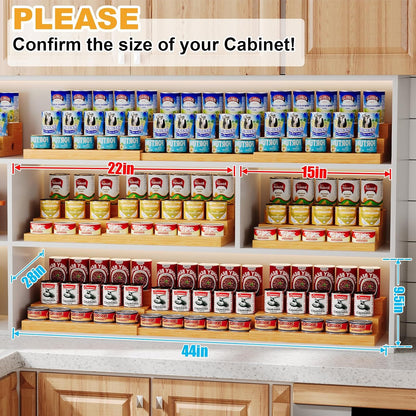 Expandable Bamboo Can Rack Organizer for Pantry, 3-Tier Adjustable Can Storage Holder, Soda Organizer Holds Up to 24 Cans, Canned goods Storage Display for Pantry, Cabinet, Countertop (patent pending)