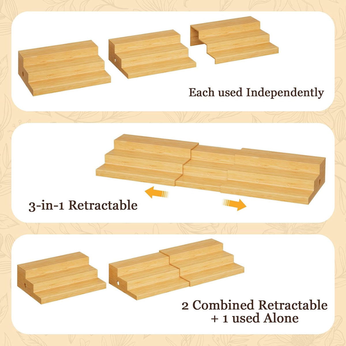Expandable Bamboo Can Rack Organizer for Pantry, 3-Tier Adjustable Can Storage Holder, Soda Organizer Holds Up to 24 Cans, Canned goods Storage Display for Pantry, Cabinet, Countertop (patent pending)