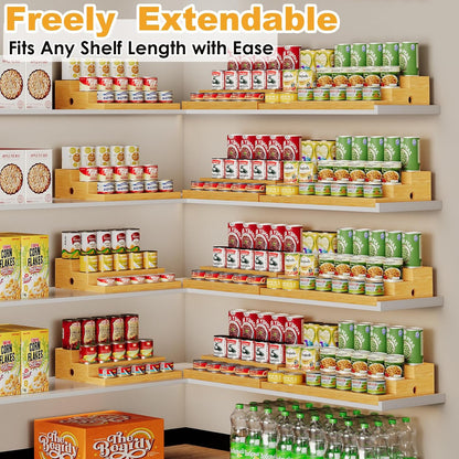 Expandable Bamboo Can Rack Organizer for Pantry, 3-Tier Adjustable Can Storage Holder, Soda Organizer Holds Up to 24 Cans, Canned goods Storage Display for Pantry, Cabinet, Countertop (patent pending)