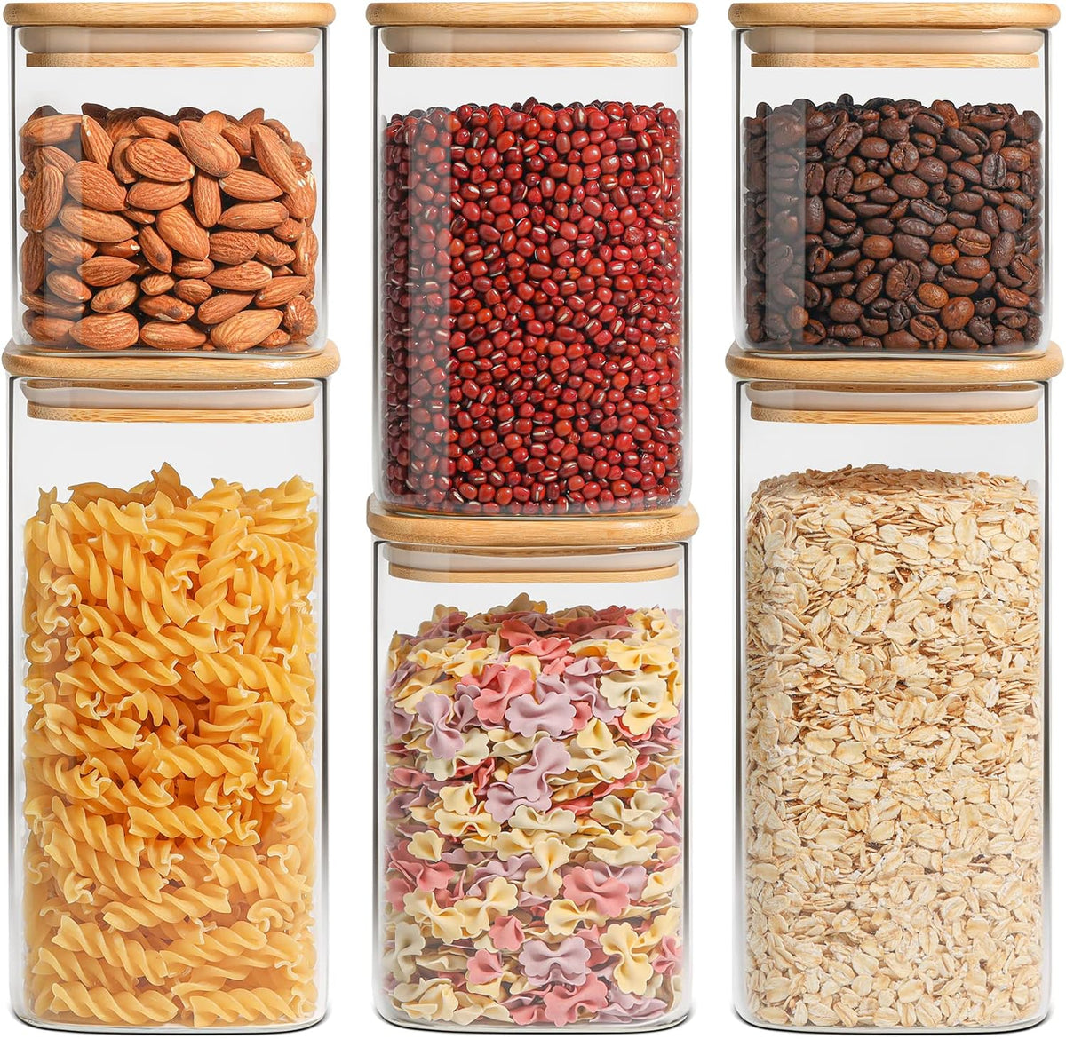 Glass Pantry Storage Containers (0.7Qt/1.2Qt/1.6Qt) Set of 6, Square