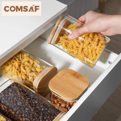 Glass Pantry Storage Containers (0.7Qt/1.2Qt/1.6Qt) Set of 6, Square