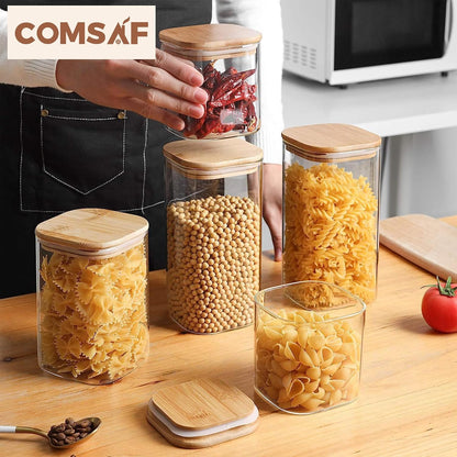 Glass Pantry Storage Containers (0.7Qt/1.2Qt/1.6Qt) Set of 6, Square