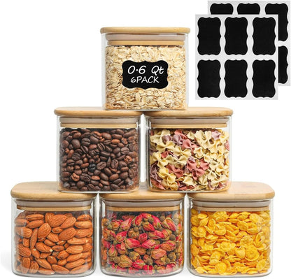 Glass Pantry Storage Containers (0.7Qt/1.2Qt/1.6Qt) Set of 6, Square