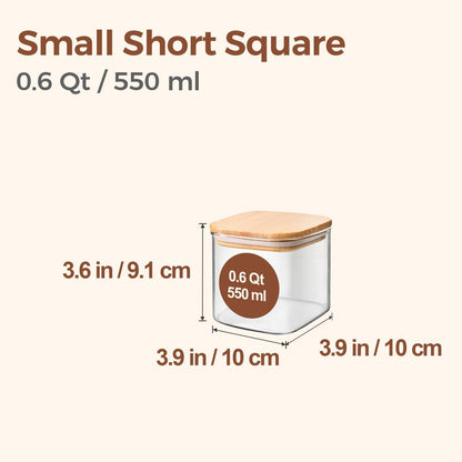 Glass Pantry Storage Containers (0.7Qt/1.2Qt/1.6Qt) Set of 6, Square