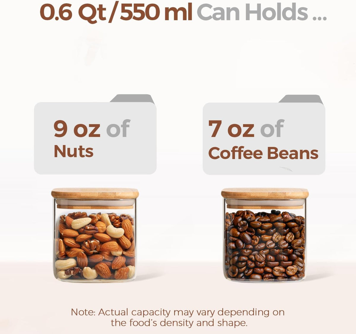Glass Pantry Storage Containers (0.7Qt/1.2Qt/1.6Qt) Set of 6, Square