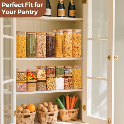 Glass Pantry Storage Containers (0.7Qt/1.2Qt/1.6Qt) Set of 6, Square
