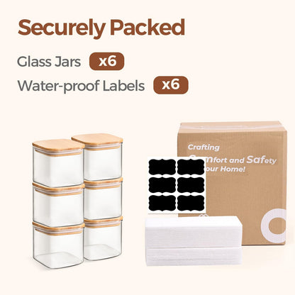 Glass Pantry Storage Containers (0.7Qt/1.2Qt/1.6Qt) Set of 6, Square