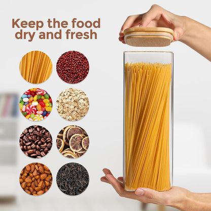 Glass Pantry Storage Containers (0.7Qt/1.2Qt/1.6Qt) Set of 6, Square