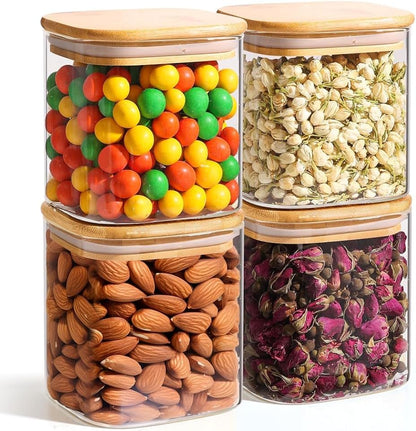Glass Pantry Storage Containers (0.7Qt/1.2Qt/1.6Qt) Set of 6, Square