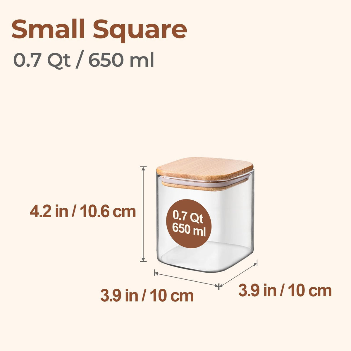 Glass Pantry Storage Containers (0.7Qt/1.2Qt/1.6Qt) Set of 6, Square