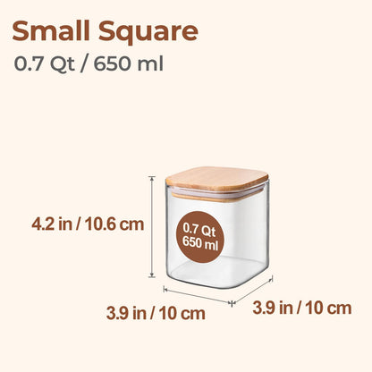 Glass Pantry Storage Containers (0.7Qt/1.2Qt/1.6Qt) Set of 6, Square