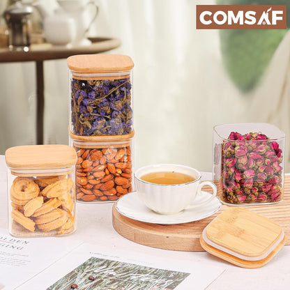 Glass Pantry Storage Containers (0.7Qt/1.2Qt/1.6Qt) Set of 6, Square