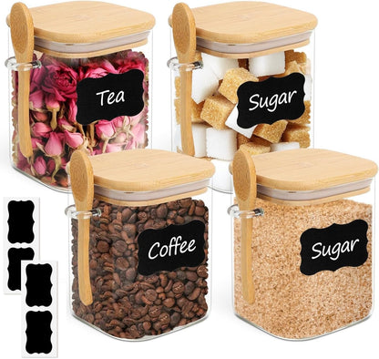 Glass Pantry Storage Containers (0.7Qt/1.2Qt/1.6Qt) Set of 6, Square