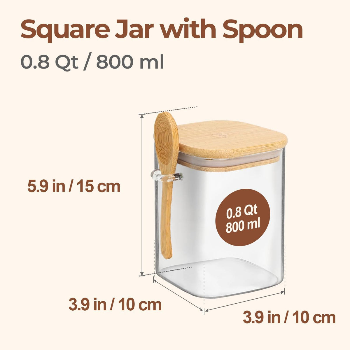 Glass Pantry Storage Containers (0.7Qt/1.2Qt/1.6Qt) Set of 6, Square